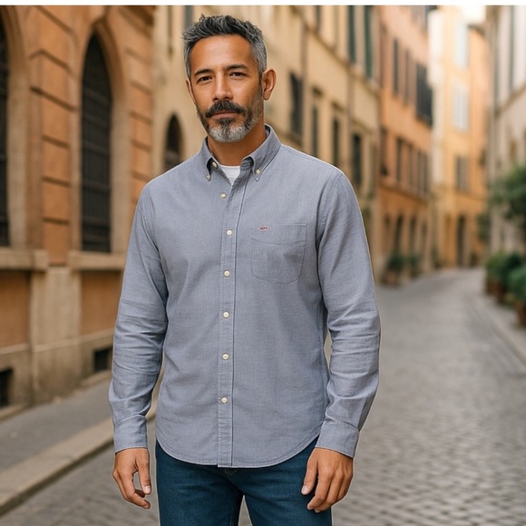 Tommy Hilfiger Men’s Button Down Shirt SZ Medium Blue Jean Print - Picture 1 of 6